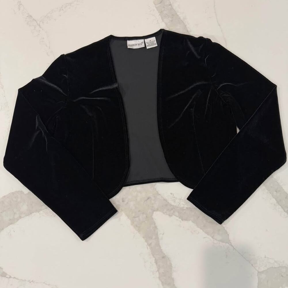 Vintage y2k Fashion Bug Black Velvet Cropped Shrug Women's 8 Dress Jacket Bolero